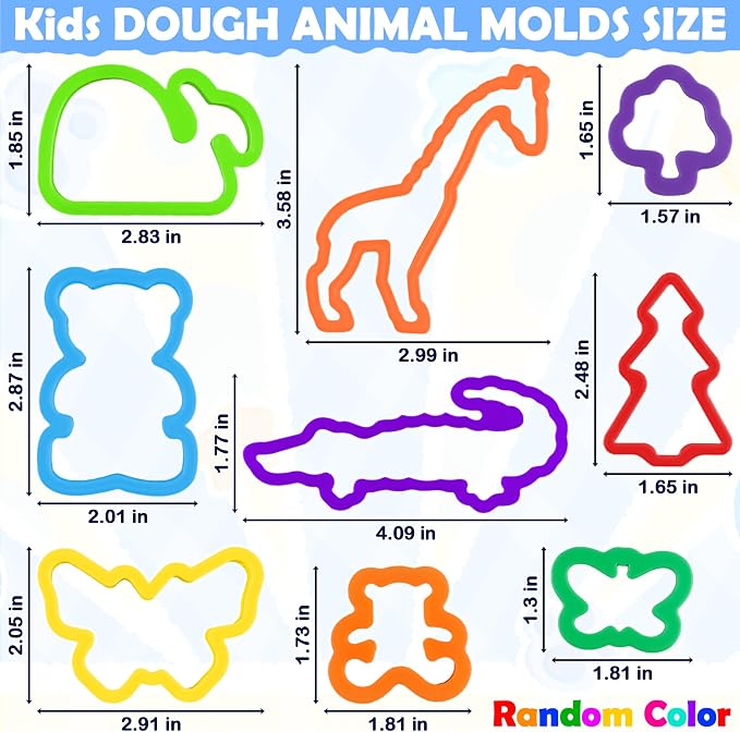 Dough Play Tools Set for Kids, 32 PCS Dough Accessories with Animal Molds and Shaped Cutters, Plastic Cutters Toys for Toddlers, Mixed Colors and Random Colors