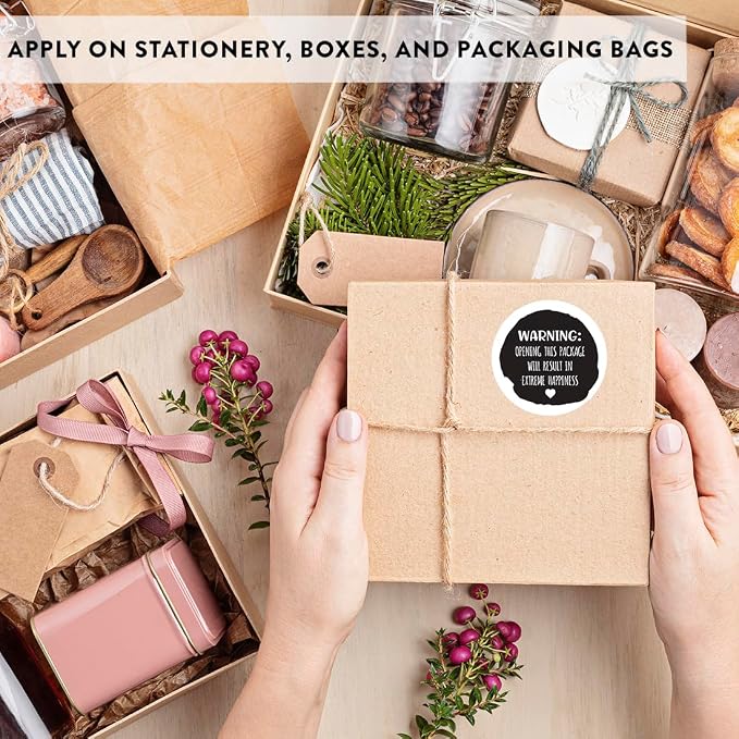 Andaz Press Round Small Business Sticker Labels 120-Pack, Warning: Opening This Package Will Result in Extreme Happiness, Packaging Stickers, Product Labels for Small Business Thank You Stickers