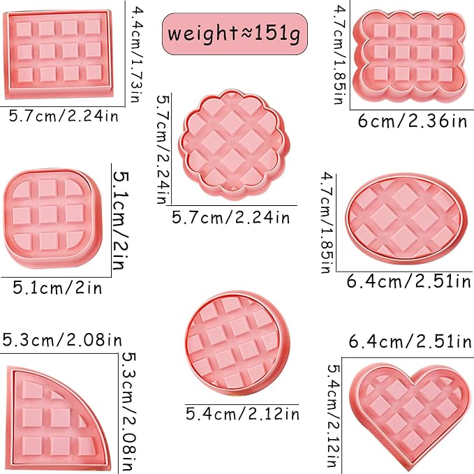 8 Pcs Mini Waffles Cartoon Fun Round Cookie Cutter Set 3D Cute Classic Design Triangle Cookie Stamps for DIY Biscuit Baking Frosting Decorations Fondant Pancake Cheese Pastries Apple Pie