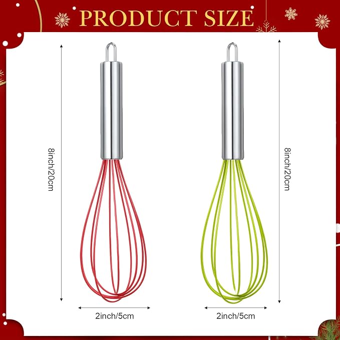 FoldTier 48 Sets 8 Inch Whisks Bulk DIY Fillable Whisk Gifts Colored Silicone Whisks for Cooking Heat Resistant Egg Beaters for Candy Holder Party Favors