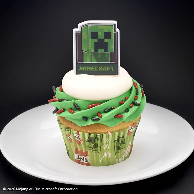 48 x Minecraft Baking Cups By DecoPac | Standard Size Cupcake Liners | TNT Block | Greaseproof Paper Cases for Cupcakes, 1.8" x 1.25", Pack of 48