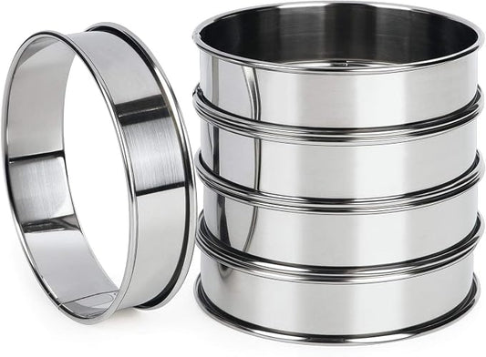 FANGSUN 4 Inch English Muffin Rings, Stainless Steel Crumpet Rings, Tart Rings for Baking, Double Rolled Nonstick Round Cake Ring, Metal Pastry Ring Mold for Dessert Food Making Tool