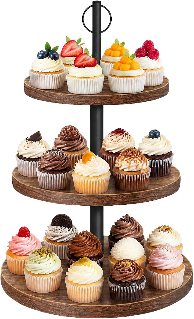 Cupcake Stand, 3 Tier Cupcake Stand Rustic Dessert Table Display Set Wood Cupcake Tower Cake Stand Tiered Tray Stand for Wedding Birthday Baby Shower 1 Pack