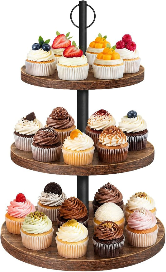 Cupcake Stand, 3 Tier Cupcake Stand Rustic Dessert Table Display Set Wood Cupcake Tower Cake Stand Tiered Tray Stand for Wedding Birthday Baby Shower 1 Pack