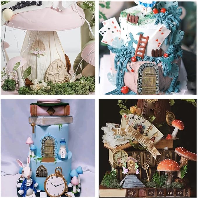 Mujiang Enchanted Vintage Fairy Garden Fairy Gnome Home Door Silicone Fondant Mold For Cake Decorating Chocolate Candy Clay Gumpaste Set Of 4