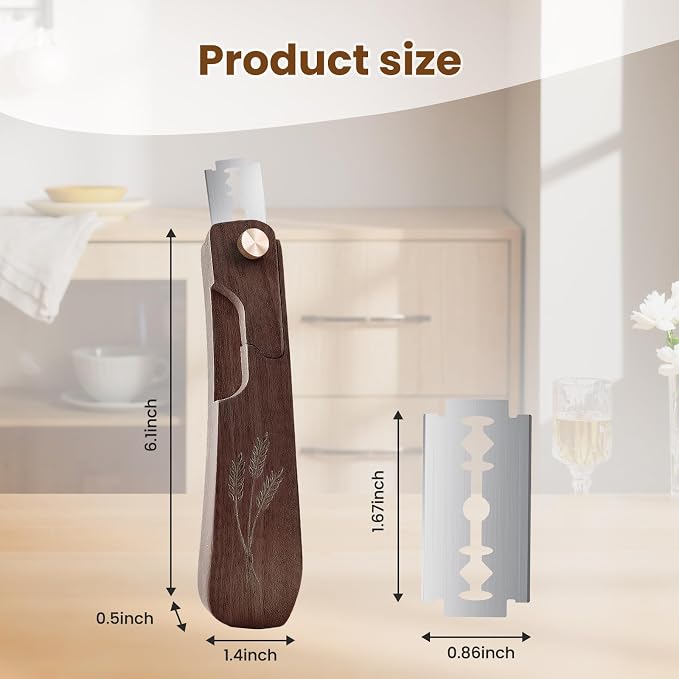 Wooden Bread Lame Dough Scoring Tool, Handcrafted Bread Scoring Tool for Sourdough Bread Baking, Upgraded Sourdough Scoring Tool With Screw Lock & 10 Razor Blades(Black Walnut)