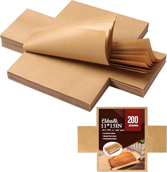 Unbleached Parchment Paper Loaf Pan Liner - Precut 9''x5'' Non-Stick, Fits 8.5''x4.5''/10''x5'' Loaf Pans, Heat-Resistant 430°F BPA-Free Food-Safe for Bread Baking (200 Pcs)
