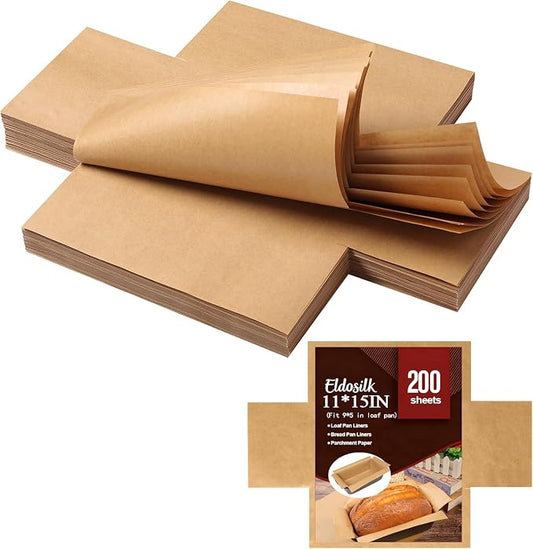 Unbleached Parchment Paper Loaf Pan Liner - Precut 9''x5'' Non-Stick, Fits 8.5''x4.5''/10''x5'' Loaf Pans, Heat-Resistant 430°F BPA-Free Food-Safe for Bread Baking (200 Pcs)