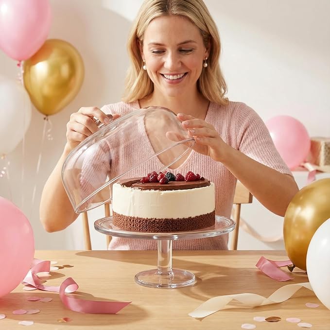 Acrylic Cake Stand with Dome 12 Inch Clear Rotating Cake Display Spinner Holder with Lid for Party Wedding Decorating