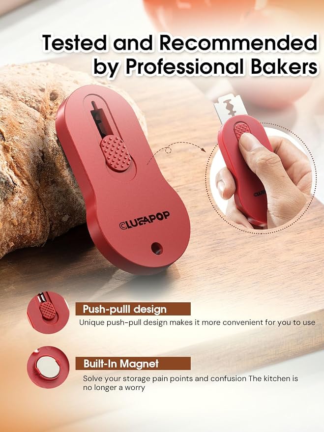 CLUEAPOP Bread Lame, Magnetic Storage Sourdough Scoring Tool With 5 Individual Blades For Artisan Bread, Essential Sourdough Baking Supplies, Scoring Knife for Bread Baking