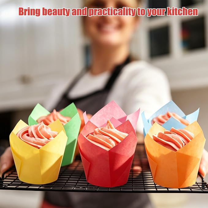 Ruisita 150 Pcs Mini Cupcake Liners Muffin Liners Baking Cups | Tulip Cupcake Liner for Baking Wedding, Birthday, Baby Shower Parties, 6 Colors