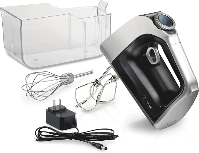 Hamilton Beach Professional Cordless Electric Hand Mixer | Infinite Speed Control | Powerful DC Motor | Quick Recharging | LCD Screen | Whisk | Storage Case | Black | 62673