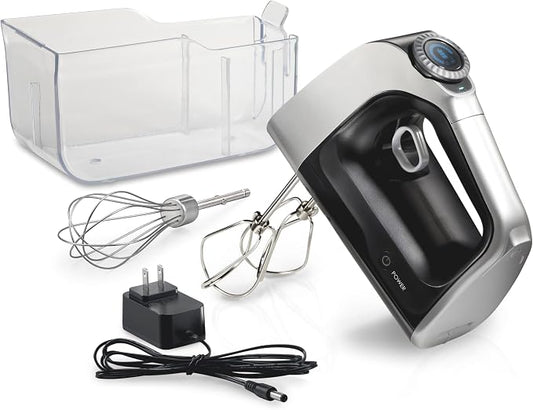 Hamilton Beach Professional Cordless Electric Hand Mixer | Infinite Speed Control | Powerful DC Motor | Quick Recharging | LCD Screen | Whisk | Storage Case | Black | 62673
