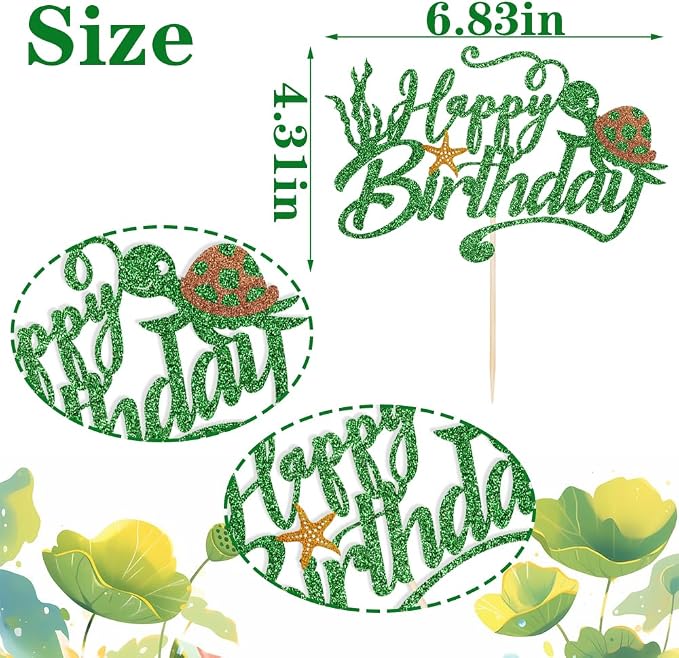 Sea Turtle Cake Topper -Happy Birthday Cake Decorations, Marine Animal Creatures Themed Baby Shower Cake Decoration,，Boys Girls Birthday Party Decoration Supplies