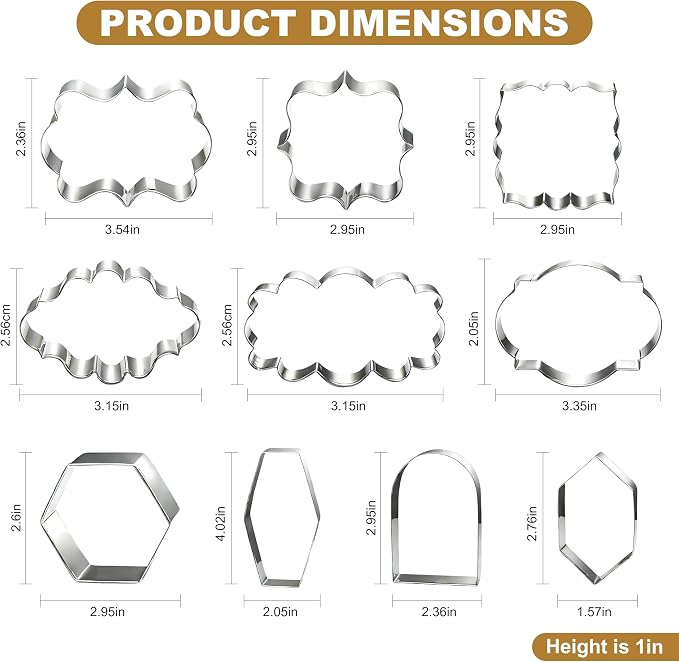 10 Pieces Plaque Frame Cookie Cutter Stainless Steel Biscuit Cutter Difference Shapes,Biscuit Wedding Baking Decorations Holiday Party (silver)