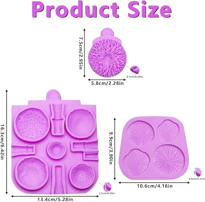 Mushroom Silicone Mold, Mushroom Chocolate Mold, Purple, 3 Pack for Cake, Cupcake, Chocolate, Resin and Soap Crafts
