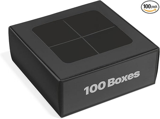 100 pcs Black Mini Cookie Boxes for 4 treats with Window and Dividers, Bakery Boxes, 6 x 6 x 2.4 Inches SMALL Baking Boxes, Square Cookies Box Decorating Supplies for Gift Giving