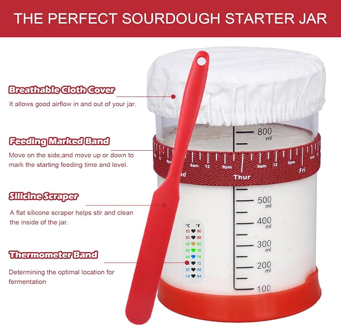 34oz Sourdough Starter Kit, Large Capacity Glass Sourdough Starter Jar, Reusable Starter Set of Sourdough Bread Baking Supplies with 6 Essential Yeast Starter Tools