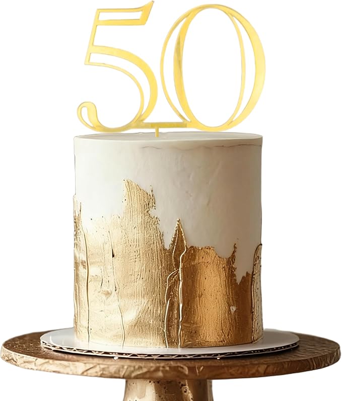 Gold Acrylic Number 50 Cake Topper - 50th Anniversary Cake Decor for Men & Women's Parties