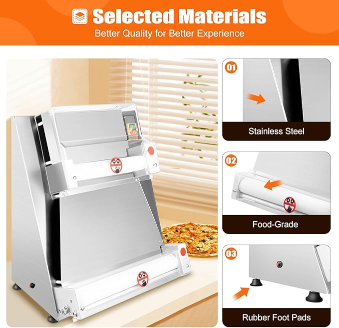 Commercial Pizza Dough Roller Sheeter, 370W Stainless Steel Dough Press for 4"-16" Pizzas, Automatic Pizza Dough Round Processing Equipment Dough Machine w/Adjustable Thickness for Bakeries Pizzerias