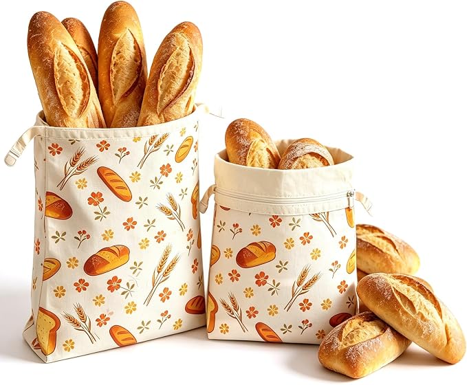 2 Pack Beeswax Bread Bags for Sourdough, 16.5x12.4 Inches Reusable Bread Storage Bags, with Zip And Velcro Fastenings Sealed for Freshness Freezer & Daily Use