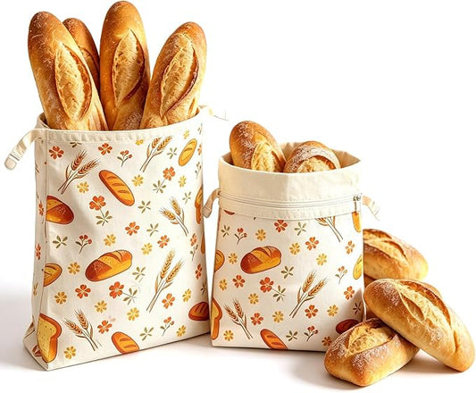 2 Pack Beeswax Bread Bags for Sourdough, 16.5x12.4 Inches Reusable Bread Storage Bags, with Zip And Velcro Fastenings Sealed for Freshness Freezer & Daily Use