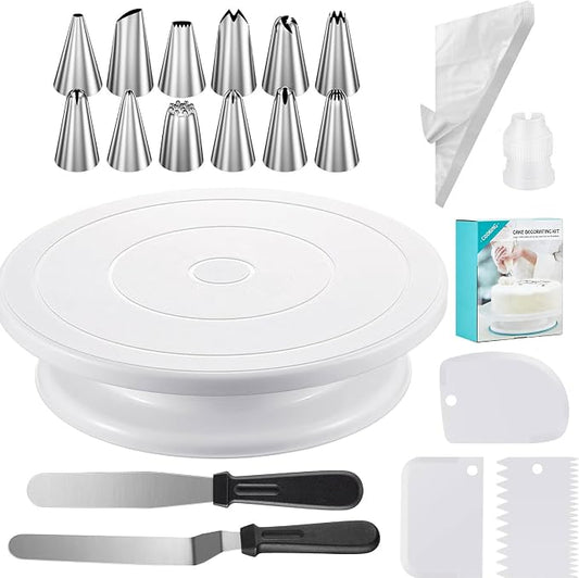 69 PCS Cake Decorating Kit, Baking Supplies - 12'' Cake Stand Turntable with 50 Piping Bags & 12 Piping Tips & Coupler & 2 Spatula& 3 Scrapers - ProfessionalCake Decorating Tools