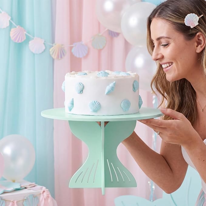 Lallisa 12" Mermaid Cake Stand Blue 3D Ocean-themed Party Decorations with Mermaid Tail Base PVC Dessert Holder Centerpieces for Ocean-themed Party Birthday Baby Shower Supplies