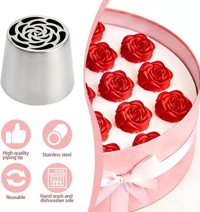 Extra Large Russian Piping Tips for Marshmallows Stainless Steel Flower Frosting Nozzles many styles Cake Decorating Baking tool for Buttercream, Cupcakes Cookies(SL34)