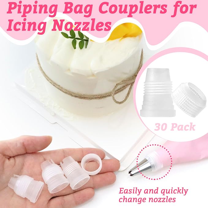 30 Pack Piping Bag Couplers for Icing Nozzles, Small Couplers for Piping Bags, Transparent