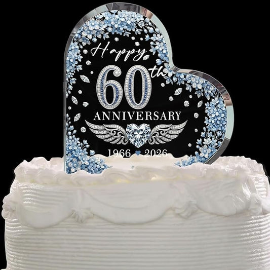 60th Wedding Anniversary Acrylic Cake Topper,60th Anniversary Decorations & Keepsake Gift for Couples(60th Anniversary)