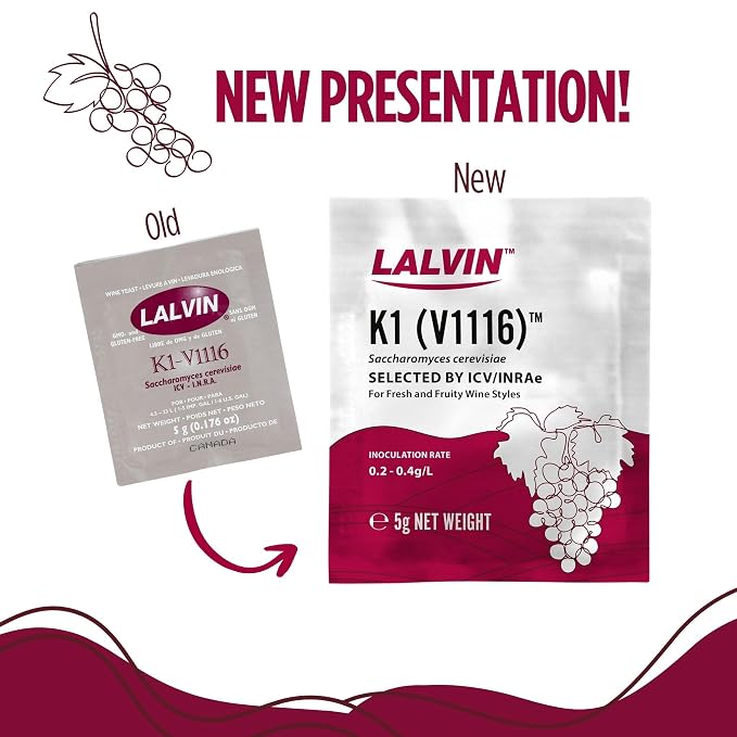 Lalvin K1-V1116 Wine Yeast (10 Pack) - Make Wine Cider Mead Kombucha At Home - 5 g Sachets - Saccharomyces cerevisiae - Sold by CAPYBARA Distributors Inc.