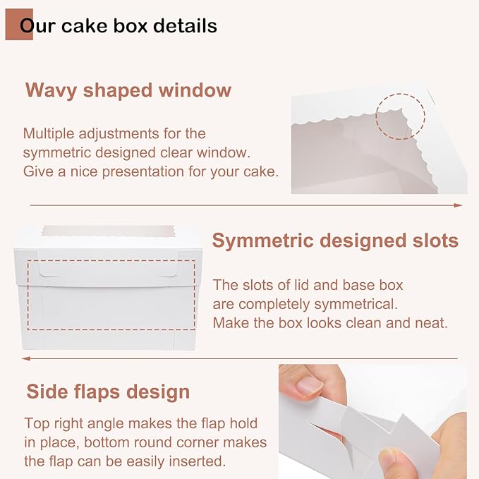 Mefleet 25pcs 12x12x6 Inch Cake Boxes Bakery Boxes for Tier Cakes with Window 12 Inch White Large Tall Cardboard Bakery Take Out Carrier Containers with Lids for Wedding, Birthday, Party