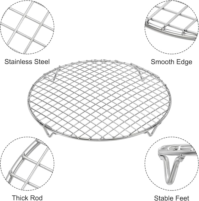 uxcell 2 Pcs Round Cooking Rack 11 Inch Dia Stainless Steel Wire Cooling Steamer Rack for Baking Canning Cooking Roasting Cooling Grilling Drying, Silver