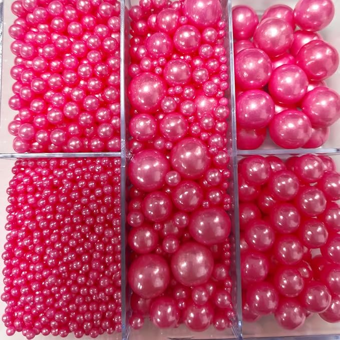 Edible Pink Pearl Sprinkles for Cake Decorating, Mixing 4 Sizes Pink Sugar Cupcake, Ice Cream, Donuts, Macaron Toppings Supplies 90g/ 3.17oz