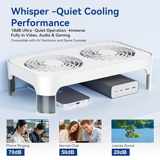 X4 Quiet USB Cooling Fan, High Speed Dual 140mm USB PC Fan, 1-Touch Switch & 2 USB Ports, Stackable Design for Router, Receiver Amplifier, DVR, PlayStation, Xbox, Computer Cabinet Cooling