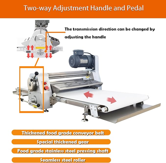 INTSUPERMAI Commercial Dough Sheeter Reversible Fondant Countertop Sheeter Dough Roll Press Machinefor Croissant Danish Pastry Bakery Roller Puff Pastry 70.9"×19.7" Belt Two-way Rollers 110V