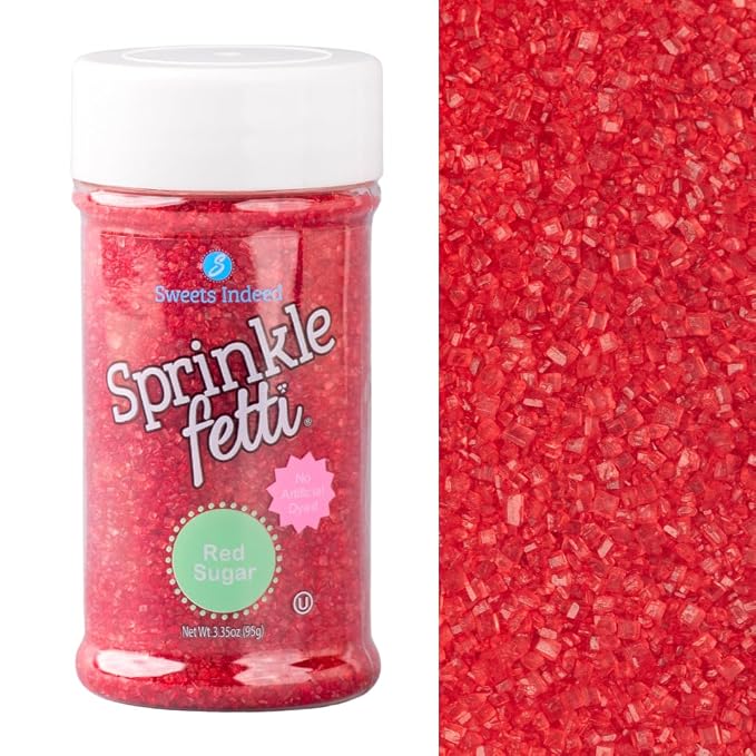 Sweets Indeed Red Decorating Sugar, Dye Free, Edible Sprinkle Mix, Perfect for Cake Decorations, Baking, Ice Cream, Cookies, Cupcake Topper 3.35 ounces
