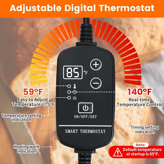 Bread Riser Fermentation Heating Pad with Temperature Controller - 14" Sourdough Heating Mat, 59°F - 140°F Adjustable Dough Riser Heat Pad for Sourdough Starter, Bread Proofer Warming Mat