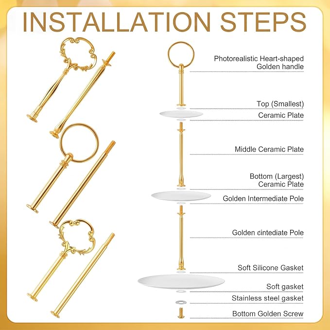 6 Sets 3 Tier Cake Stand Hardware Kit - Tiered Tray Plate Hardware - Cake Fruit Food Plate Stand Fitting Stacking Kit for Cake Stand Wedding Party