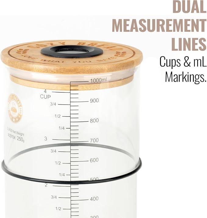 Cozy Bread® Digital Sourdough Starter Jar – 34oz Glass Fermentation Jar with Digital Temperature & Humidity Sensor | Perfect for Growing Sourdough Starter | USA Brand