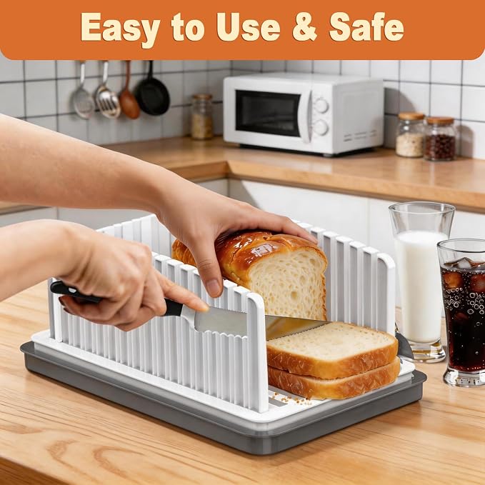 NIUXX Bread Slicer for Homemade Bread: Adjustable Bread Slicer with Crumb Tray - Even Slices - Bread Loaf Slicer for Sourdough, Sandwich, Loaves