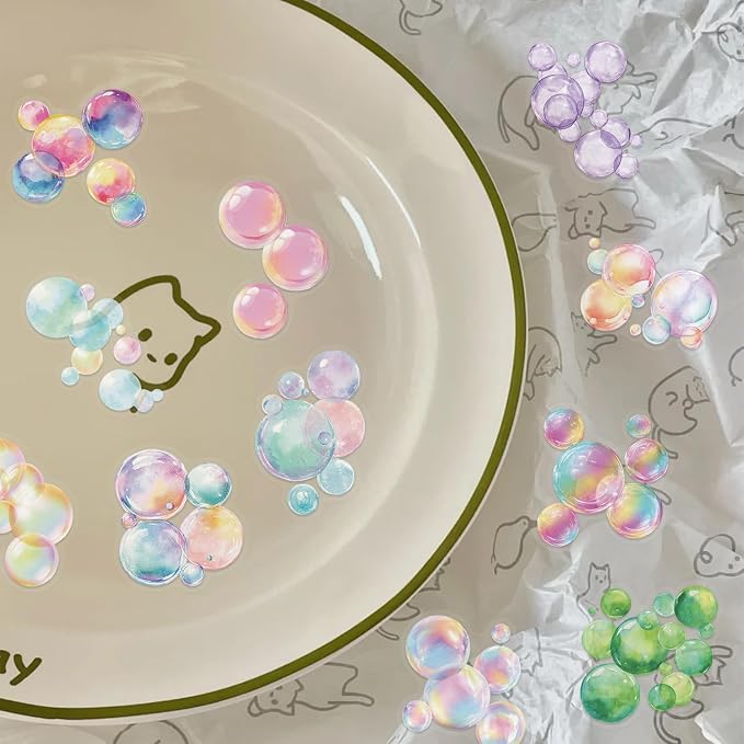 50Pcs Watercolour Dreamy Bubble Stickers for Adults Teens,PET Waterproof Rainbow Craft Bubble Stickers for Water Bottle Laptop Journaling Guitar Phone case Theme Party Favors DIY Lovers(Bubble)