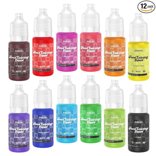 Food Coloring Liquid 12 Colors, Vibrant Food Coloring for Slime, Assorted Neon Food Dye for Baking, Cake Decorating, Ice Cream, Frosting, 10ml/bottle