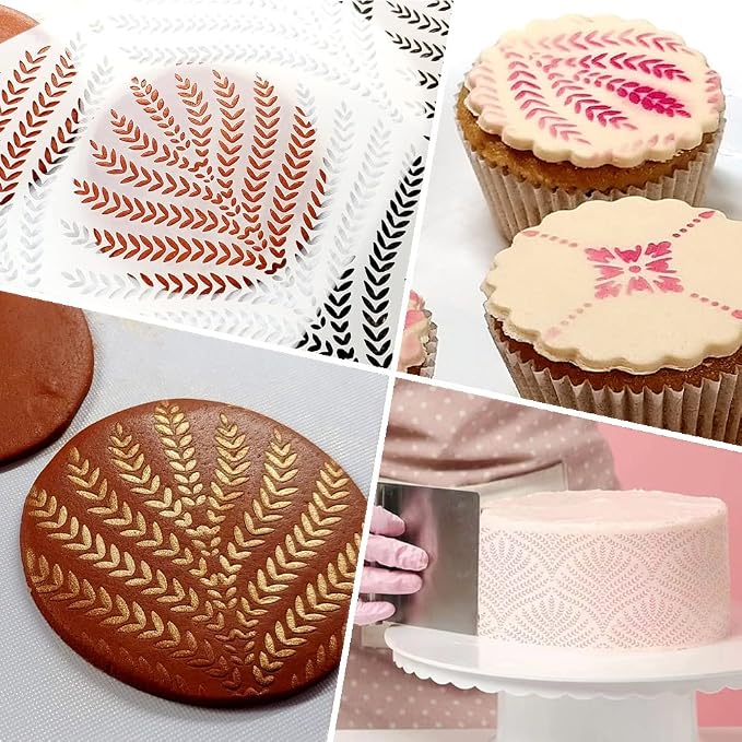 4 Pcs Floral Wedding Cake Stencils - Reusable Buttercream Templates for DIY Baking Decor