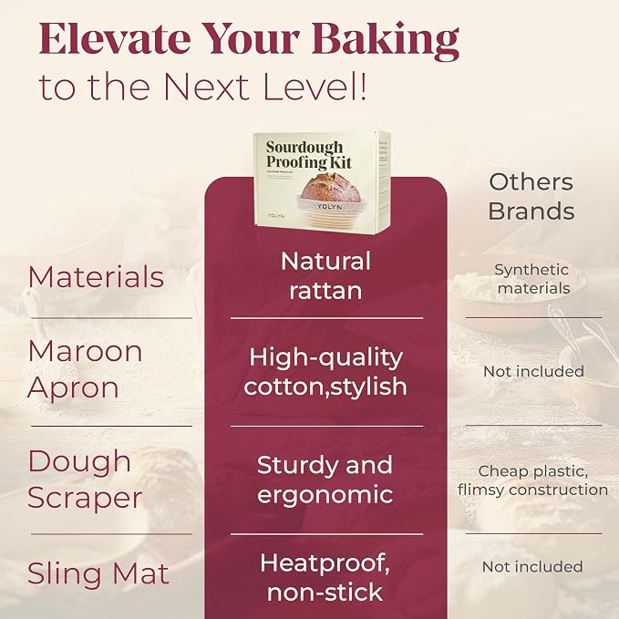 Sourdough Bread Baking Supplies with 2 Banneton Bread Proofing Basket Sizes - 16 Piece Sourdough Starter Kit Including Dough Whisk, Scraper, Lame, Apron for Artisan Bread Making