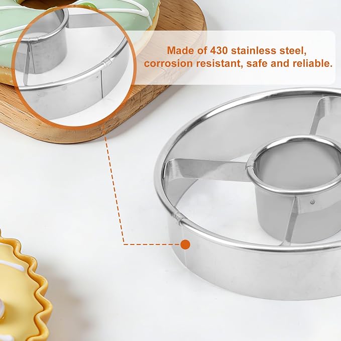 2pcs Professional Donut Cutter with Central Hole, 9.8cm/3.9in Stainless Steel Doughnut Mold Tool for Perfect Donuts Bagels Cookies Biscuits Baking & Pastry Making (Silver)