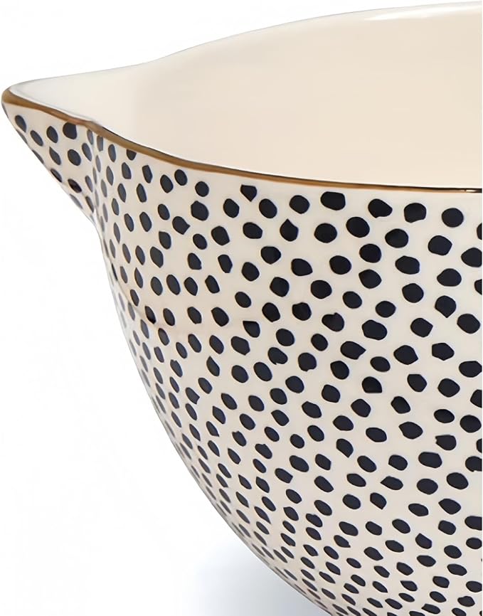 Ceramic Mixing Bowl Set – 5-Piece Measuring & Serving Bowls with Large Mixing Bowl, 1/4 to 1 Cup Measures, Geometric Dot Pattern for Baking, Cooking & Food Prep