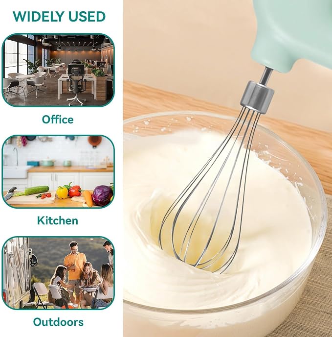 4 Speed Electric Hand Mixer, Electric Hand Mixer Whisk Wireless Rechargeable Handheld Egg Beater Adjustable Cordless Electric Whisk Hand Mixer 1500mAh Small Portable Handheld Mixer (Green)
