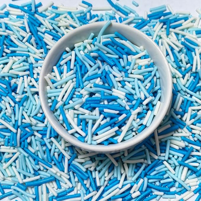 Senchanting Blue White Jimmies Sprinkles, Edible Frozen Themed Sprinkle Mix, Baby Shower Birthday Jimmy Sprinkles Toppers for Decorating Baking Cupcakes Cake Cookies Ice Creams Donuts Candy 100g/3.53oz